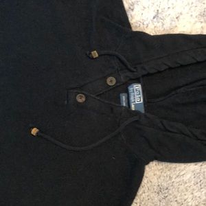 Polo Ralph Lauren black linen knit hooded sweater